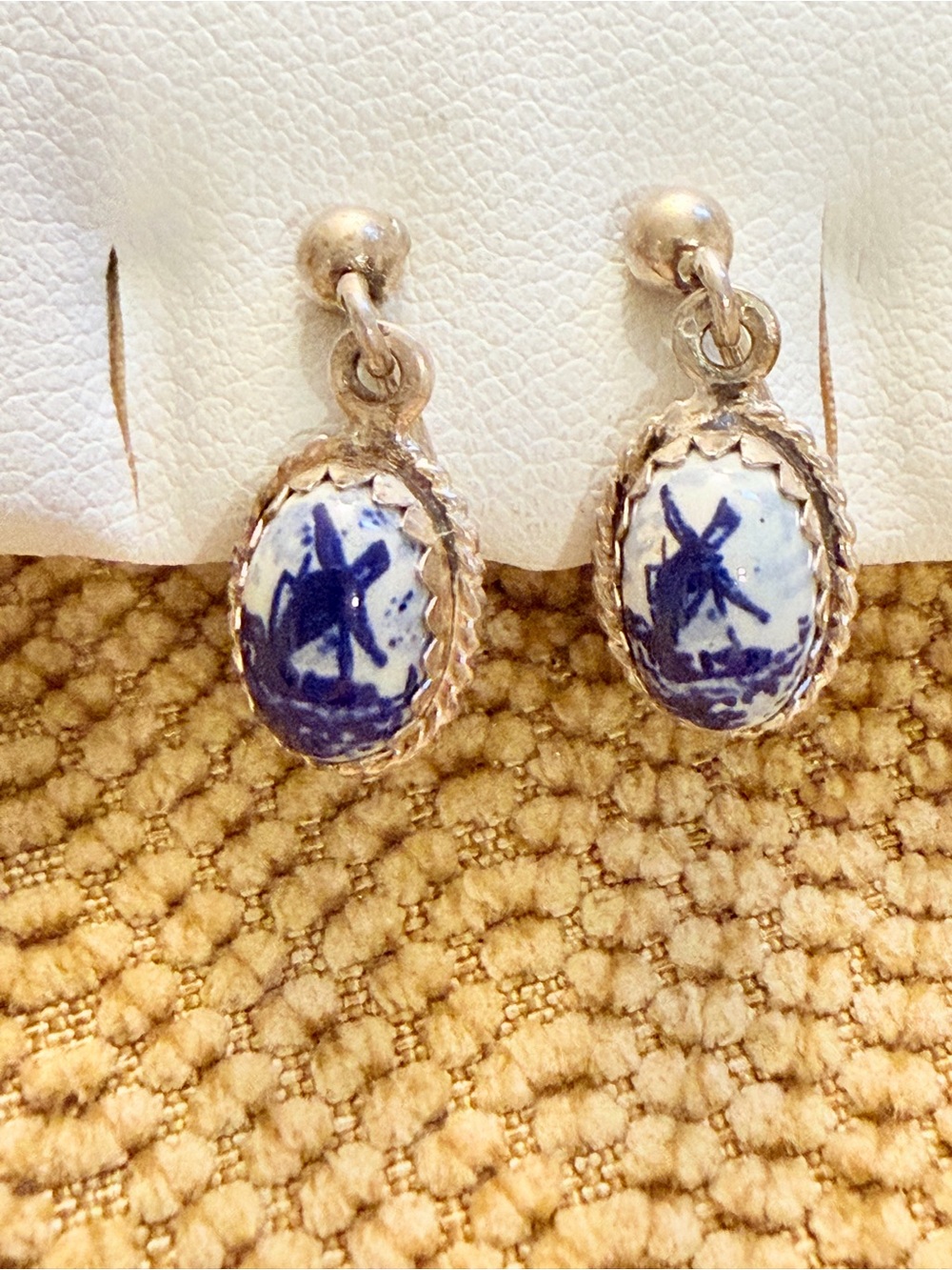 Vintage Dutch Delft Sterling Silver Earrings